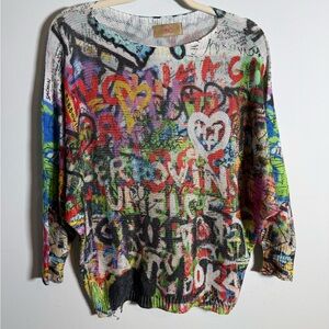 Free Humanity Paris Graffiti Art Made in Italy Colorful Street Art Graphic Top